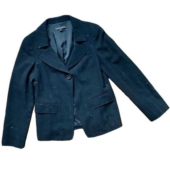 Lafayette 148 Black Wool One Button Blazer w Unique White Pattern Woven In Sz 8 - Picture 1 of 9